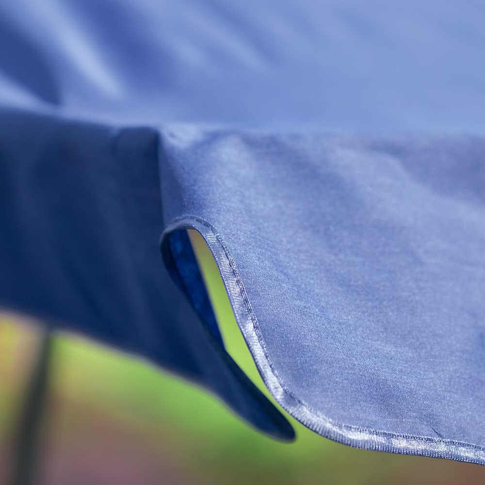 PATIO Parma huśtawka ogrodowa z funkcją leżenia 170 cm z nakładkami, dach przeciwsłoneczny, poduszka boczna, 3-osobowa na rdzeniu sprężynowym, granatowa