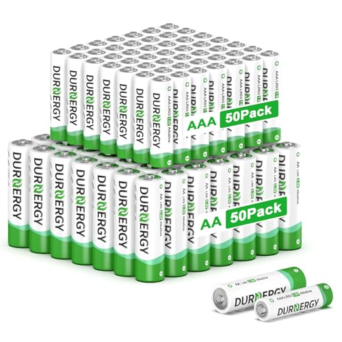 AA and AAA Batteries Combo Pack, 100 Count 50 AA and 50 AAA, Alkaline 1.5V Batteries, 10 Year Shelf Life, for Remote Controls, Toys, Flashlights, Clocks, Compatible with A76, LR6, LR03