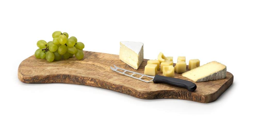 Continenta Tabla de cortar de madera de olivo natural, longitud de 50 cm, tabla para servir en forma natural con borde, refinada con aceite apto para alimentos, pieza única