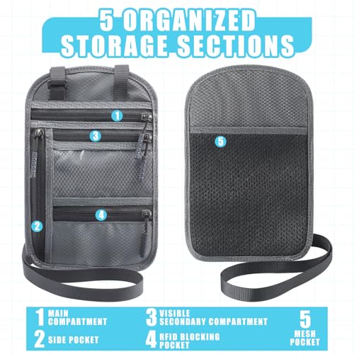 Image of Dunzoom 3 Pack Neck Wallet Rfid Blocking Passport Holder for Travel 9.06 x 5.91 Waterproof and Slim Travel Pouch with Adjustable Neck Strap for Men Women to Secure Cash and Credit Cards