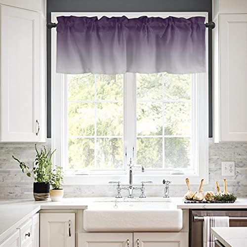 Curtain Valance For Windows Purple And Grey Ombre Rod Pocket Valance Window Treatments 1 Panel Gradient Gradual Color Short Curtains For Kitchen Windows Bathroom Bedroom 54 X 18 Inch #TOP3
