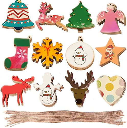 MOULLY 60 pcs Bois Artisanat Arbre de Noël Deco Noel Bois Bricolage Arbre de Noël Decoration Sapin de Noel Ornements Pendentif Suspension pour Festival Décoration de Noël Cover