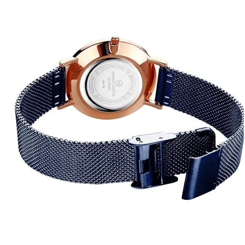 Image of HANNAH MARTIN Watches for Women Analog Women's Watch with Stainless Steel Expansion Band Minimalist Slim Dial 30M Waterproof Ladies Dress Wristwatch for Casual Daily Business