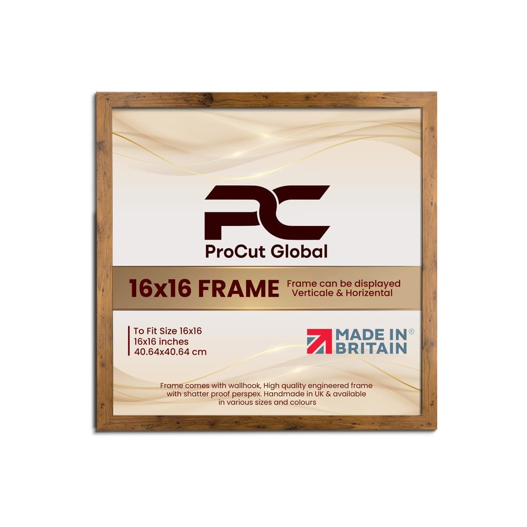 Procut Global 16X16 Rustic Oak Picture Frames - Modern Wooden Photo Frame with Shatterproof Perspex for Wall or Tabletop - Perfect for Posters, Certificates, Prints - Sizes & Colors Available