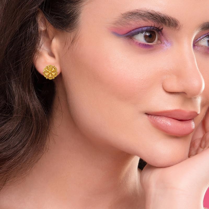 Image of Kisna 14 /18 /9 KT Enchanting Floral Yellow Gold Earring For Women
