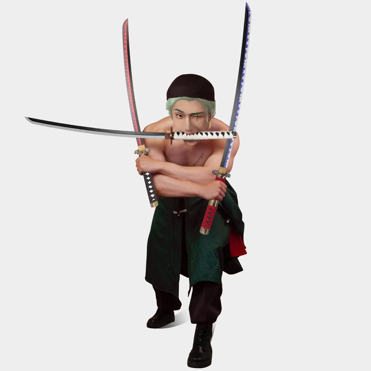 3pc Set Roronoa Zoro Swords with Display Stand,Kitetsu,Wado Ichimonji,Shusui,Anime Samurai Cosplay Sword,Wooden Blade Katana