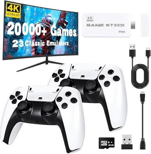 Console Rétrogaming TV Stick HDMI 4K – 20 000+ Jeux Sélectionnés, 23 Émulateurs Classiques – 2 Manettes sans Fil