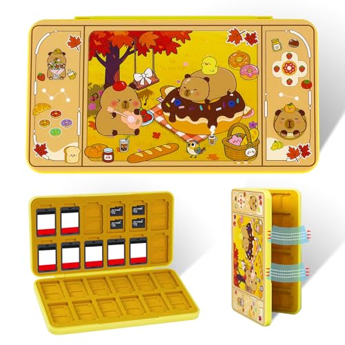 FlyingMage Switch 2 Game Case Holder for Nintendo Switch 2/OLED/Lite Games &amp; Micro SD Cards, Cute Switch2 Game Card Holder Cartridge Case with 24 Slots Game Card Storage - Brown Capybara