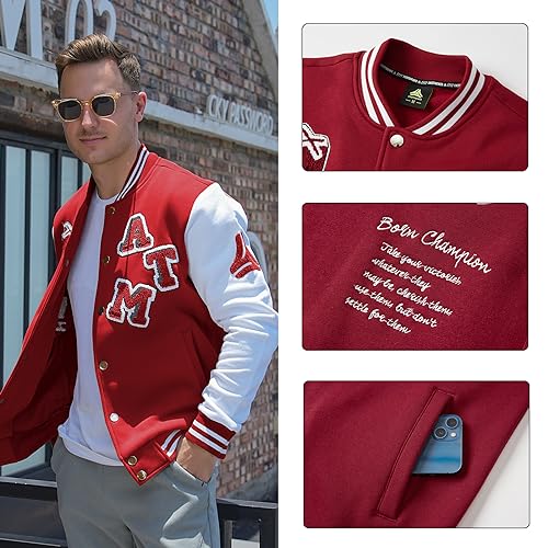 ANOTWENER Men's Varsity Jacket Vintage Baseball Button Jackets Long Sleeve with Letters Casual Coats for Men3
