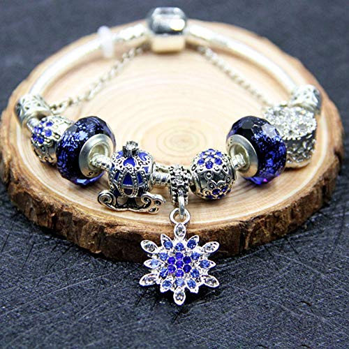 Preisvergleich Produktbild Blaue Frau Bettelarmband Legierung Schneeflocke Anhänger Kürbis Auto Glasperlen Armband Schlangenknochen Kette Schmuck Geschenk