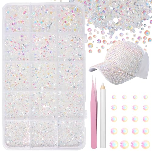 Image of 16000 Pcs Resin Clear Rhinestones for Crafting, Flatback Transparent Gems Jelly Rhinestones, Mixed Sizes Bedazzling Crystal with Pickup Tool for DIY Crafts Clothing Tumblers Mugs Shoes Fabric