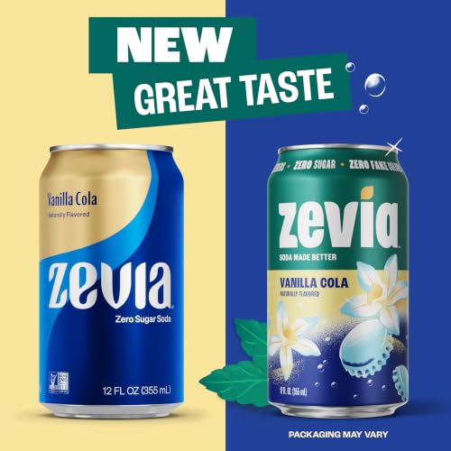 Image of Zevia Zero Sugar Soda, Vanilla Cola, 12 oz Cans (24-Pack) - Naturally Sweetened, Non-GMO Project Verified, Gluten-Free, Vegan