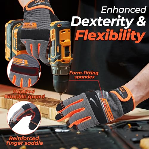 Image of HANDLANDY Touchscreen Work Gloves for Men and Women, Utility Working Glove for Yardwork Gardening, Breathable Mechanic Gloves
