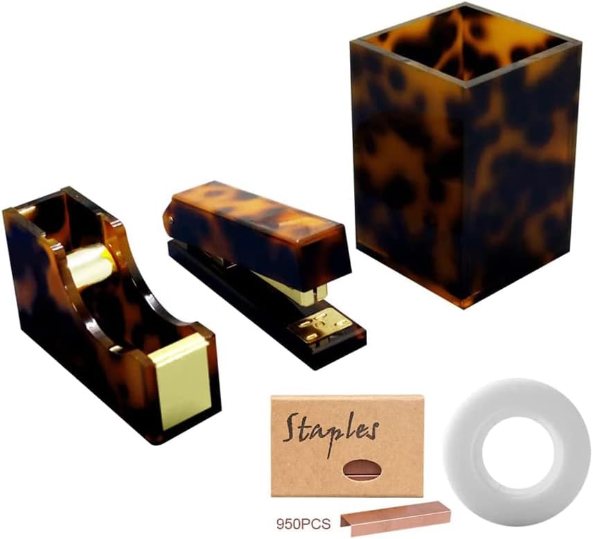 Acrylic Desk Staplers Small Leopard Gold Stapler Portable Desktop Stapler for Desk Stationery Set Office Utility Binding Supplies