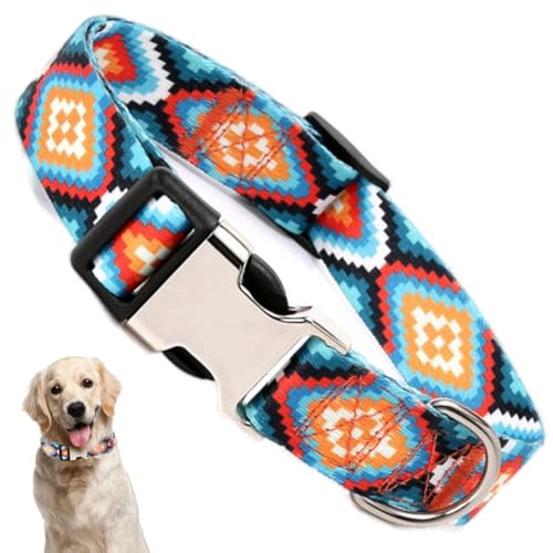 Boy Dog Collars for Large Dogs, Western Aztec Style Print Metal Buckle Quick Release Soft Durable Pet Collar Adjustable for Small Medium Large Male Dogs, Boho L