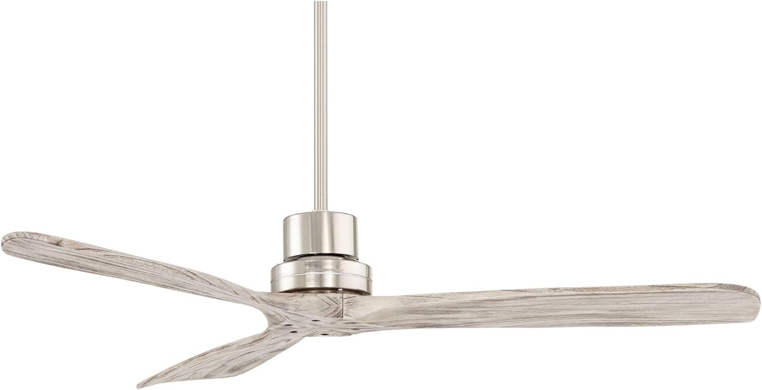 Casa Vieja 52" Delta-Wing DC Modern 3 Blade Indoor Ceiling Fan with Remote Brushed Nickel Silver Gray Solid Wood Damp Rated for Patio Exterior House Home Porch Gazebo Garage Barn - 6" Downrod