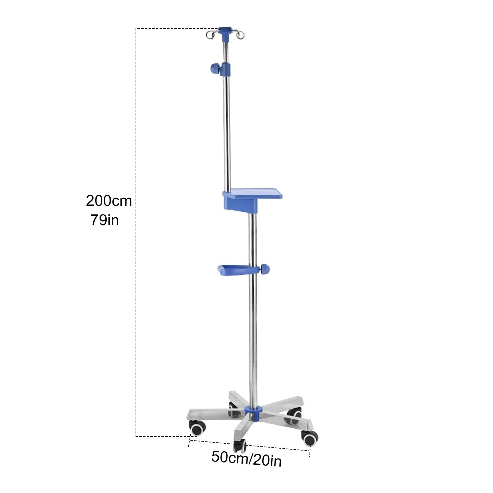 Supporto per Flebo, Palo for Flebo Medico con Rotelle, in Acciaio Inox, Altezza Regolabile 150-200 Cm, Perfetto for Ospedale(Blue)