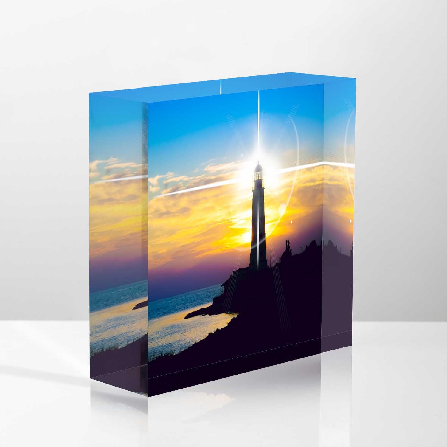 NOHSHE Desk Ornaments Lighthouse on Sunset Acrylic Desk Decor 4x4 Tabletop Wall Sign - Appreciation and Housewarming Presents for Coworkers and