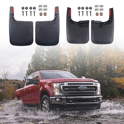 Image of Mud Flaps Splash Guards for Ford F-250 F-350 2017-2024 (w /Single Rear Wheels & w /o OEM Fender Flares) All Weather Mudflaps Mud Guard for Trucks Front Rear Set 4pc / No Need to Drill Holes