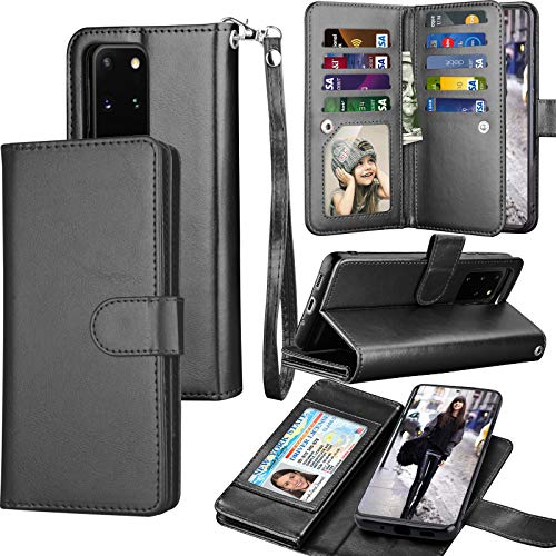 Galaxy S20+ Wallet Case - Luxury Pu Leather, Card Slots, Folio Flip, Detachable Magnetic Hard Case & Kickstand - Black #TOP11