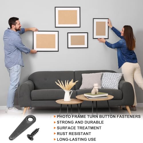 Image of HARFINGTON 100Pcs Picture Frame Backing Hardware Clips with 100Pcs Screws Photo Frame Turn Button Fasteners Backing Clips for Craft Hanging Pictures Drawing, Black