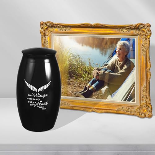 Image of Small & Medium Urns for Human Ashes Adult Male Female | 5.5 inch Black Medium Cremation Urns for Men and Women,Angel Decorative Funeral Memorial Urn
