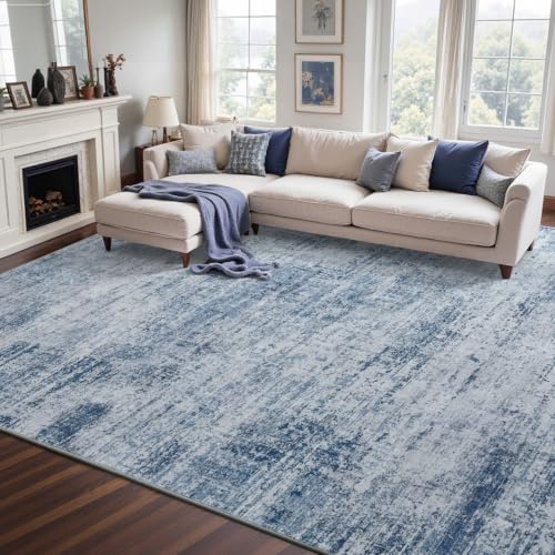 Cuzwlovita 8x10 Ft Abstract Washable Area Rugs for Living Room Blue