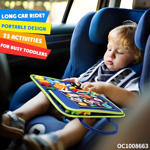 Image of Cable World Montessori Busy Board for Toddlers 2-5 Years, 25+ Learning Activities, Sensory Travel Toy, Quiet Book with Alphabet, Clock, Calendar, Jigsaw Puzzle, Fine Motor Skills & Dinosaur Theme