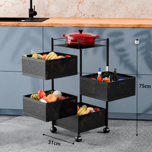Image of TEKCOOL Kitchen Trolley with Wheels, Kitchens Organizer Items and Storage Solutions for Round Kitchen Organizer and Kitchens Accessories Items (4 Layer Square)