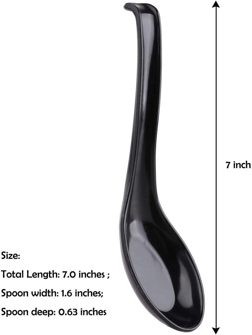 Alvivi 5/10Pcs Chinese Japanese Soup Spoons 7 inches Rice Spoons Asian Soup Spoons for Ramen Pho Dumpling Miso Appetizer Black B 10Pcs