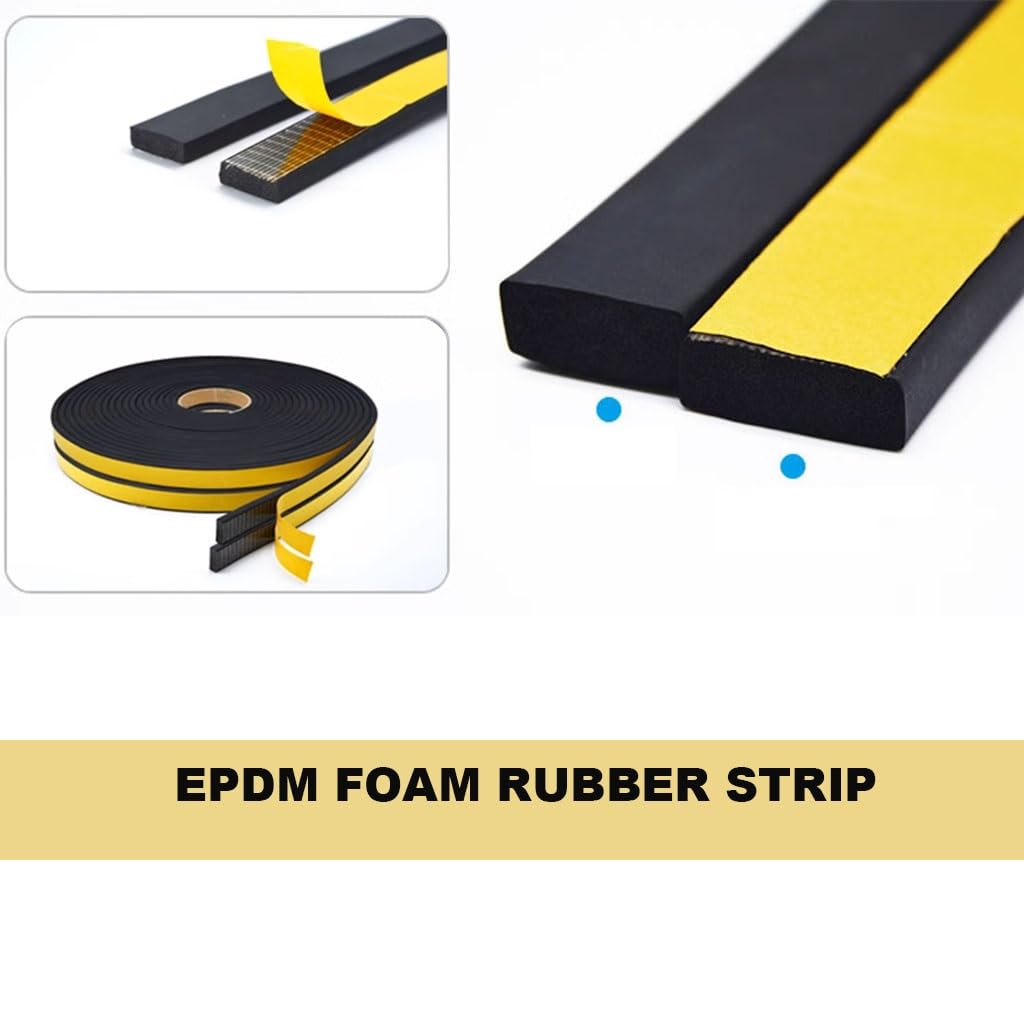 Tira de sellado de espuma de silicona, Tira de sellado espuma autoadhesiva plana silicona EPDM, negra, 2-5mm x 10-30mm 10M(5mm x 20mm x 10M)