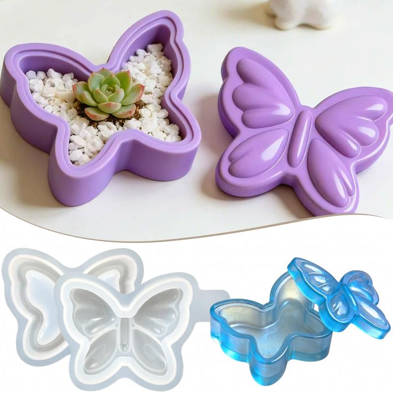 3D Butterfly Lidded Storage Jar Silicone Mold for Resin Plaster Trinket Box