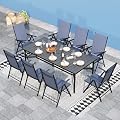 Sophia & William 9 Pieces Patio Dining Set for 8, Outdoor Table and Foldable Chairs Set, 83" L Extra Large Rectangular Table, Adjustable Backrest & Foldable Chairs & Blue Fabric