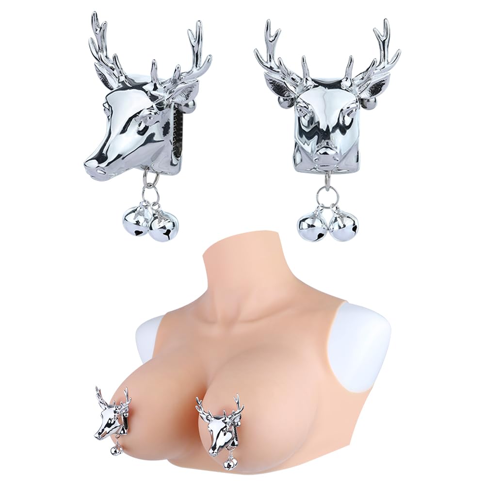 Monster Nippelklemmen mit Glöckchen Brustklemmen Edelstahl Tier Hirsch Brustschmuck Verstellbare Brustwarzenkette Fetisch-Nippel Klemmen BDSM Brust Stimulator Sexspielzeug für Männer Frauen