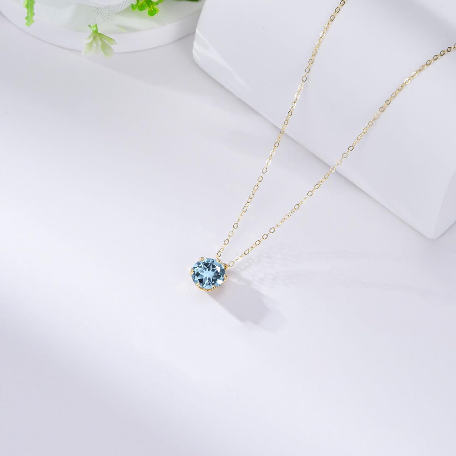14k Gold 1CT Round Gemstone Necklace for Women 1 Carat 6.5MM Brilliant-Cut Created Birthstone Anniversary Birthday Mother's Day Classic Necklaces for Mom Her 16+2 inches - Image 7
