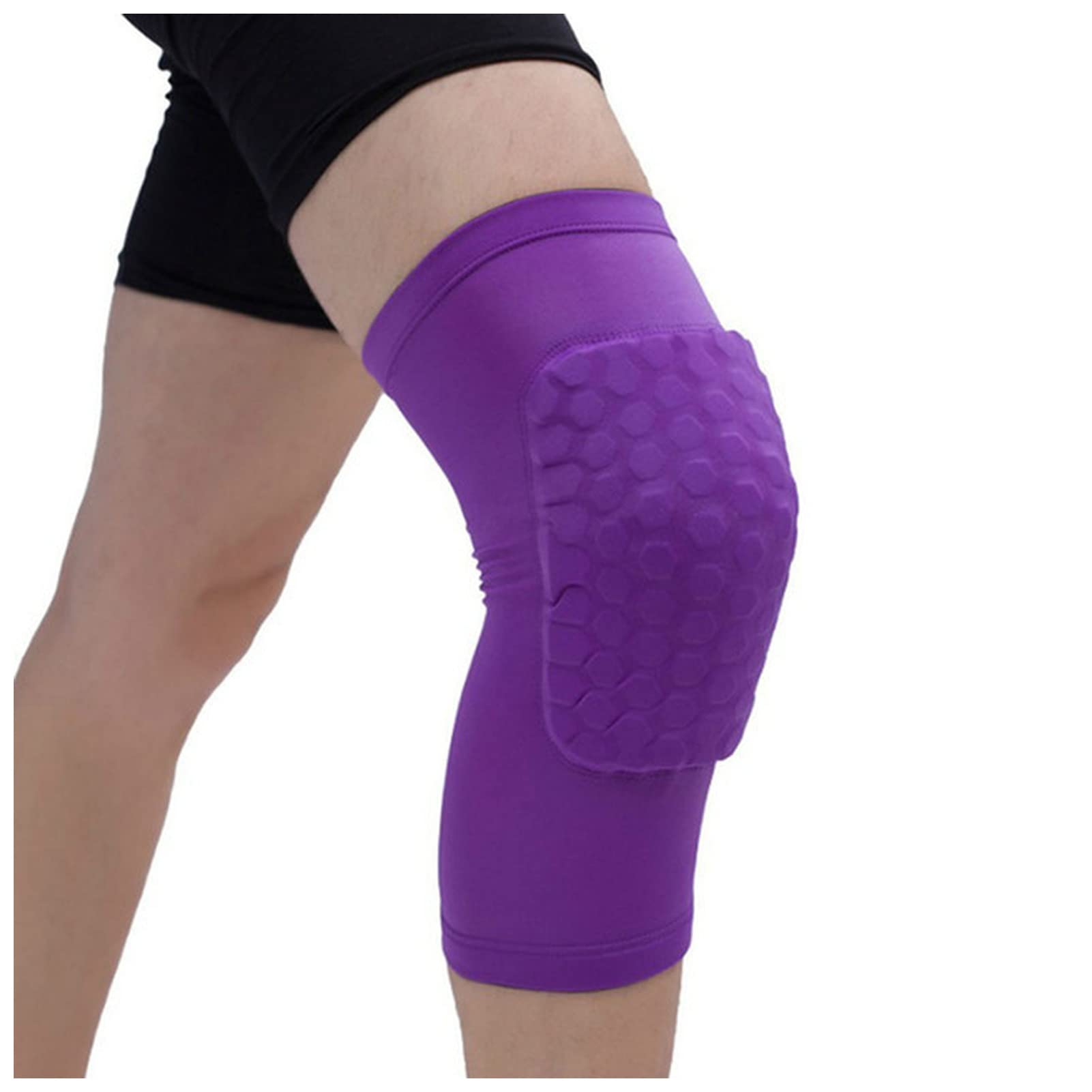 Compression Leg Sleeves, 1PC Honeycomb Basketball Sport Kneepad Volleyball Knee Protector Brace Support(Purple,M)