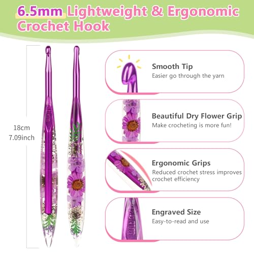 Image of Katech 6.5mm Crochet Hook for Arthritic Hands, Long Aluminum Inline Hooks