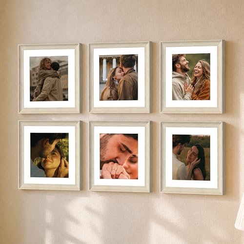 Image of Art Street Wooden Photo Frame for living room, Aesthetic Cave Design Photo Frames for Photograph, Art Work, Certificates Set of 6 (12x12 Inch, White)