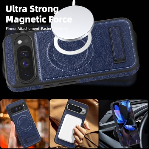 Image of Lunivop for Google Pixel 9 Pro XL Case Leather [Compatible with Magsafe Wireless Charging] Magnetic Cover Stand Funda para Google Pixel 9 Pro XL 6.8 '' 5G 2025 Rugged Best Phone Cases Blue