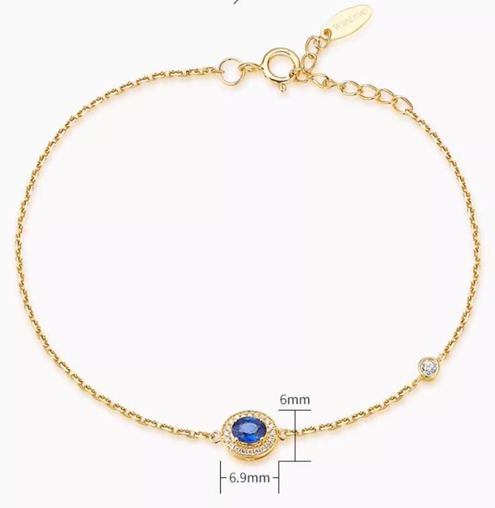 Pulseras Mujer de Oro Amarillo 9K / 14K / 18K, Oval con Zafiro y Diamante, Cadena Extensible 16 CM + 5 CM, Pulsera de Oro Azul Mujer