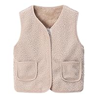 Generisch Teddy Fleece Weste Kinder Jungen Mädchen Ärmellos Fleecejacke Kurz V-Ausschnitt Teddyfleece Jacke Locker Weste Winter Warm Teddyweste Outdoor Winterjacke Plüschweste Mädchen Übergangsjacke