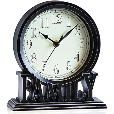 AYRELY® 6.5-Inches Table Clock, Vintage Family Non-Ticking Desk Clock, Retro Mantel Clocks for Living Room, Bedroom, Shelf, Fireplace, Farmhouse Décor (Black) Cover