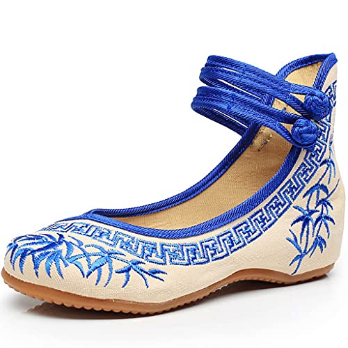 Lady Models Bamboo Literati Ink Chinese Style Blue and White Porcelain Series Embroidered Cloth Shoes Women's Shoes (Color : A Size : Code 37) (A Code 35)