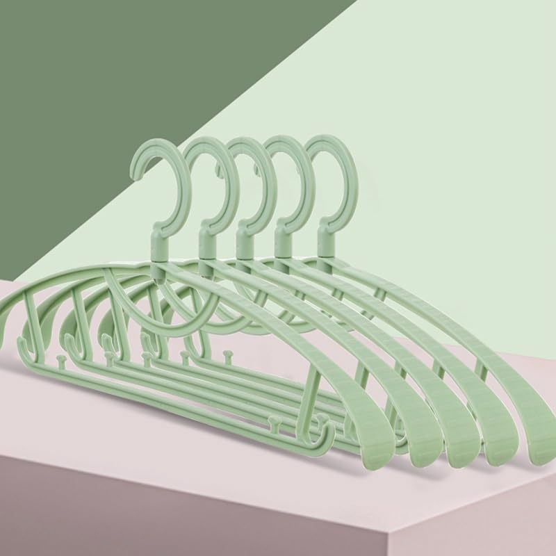 Lifeuping Adult Plastic Coat Hangers, 40cm Strong Non-Marking Non Slip Clothes Hangers for Clothes Rail & Closet, Clothing Hanger with Suit Pants Trouser Bar and Clips, Space Saving (Green)