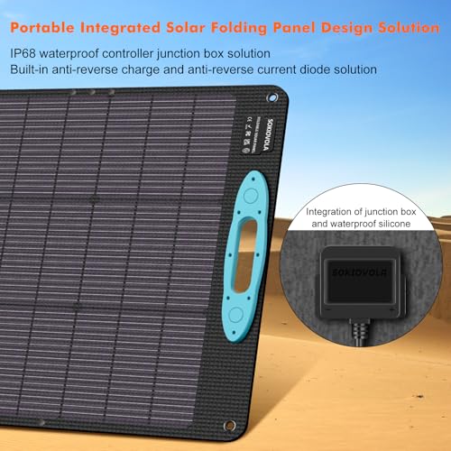 Image of SOKIOVOLA 100W Portable Solar Panel for Power Station,ETFE Portable Foldable Solar Charger NextGen 25% High Conversion IP68 Waterproof Solar Panel for Camping Outdoor RV Blackout