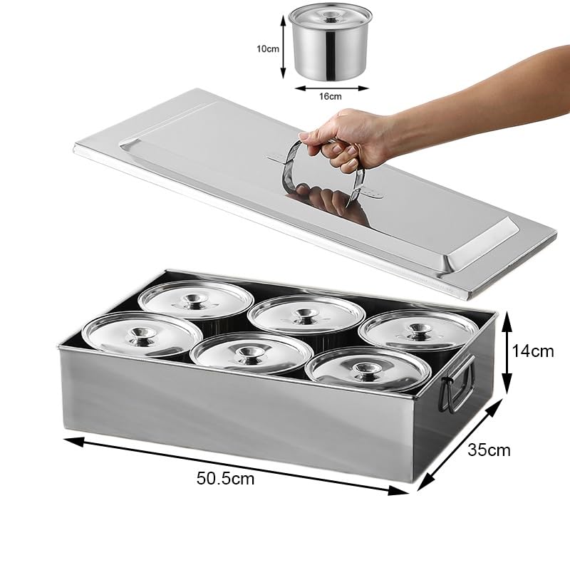 Estación de acero inoxidable para pizzas y dispensador de condimentos, organizador de especias para salsas, condimentos, mermeladas y frutas, diseño de mango, plateado, 50,5 x 35 x 14 cm