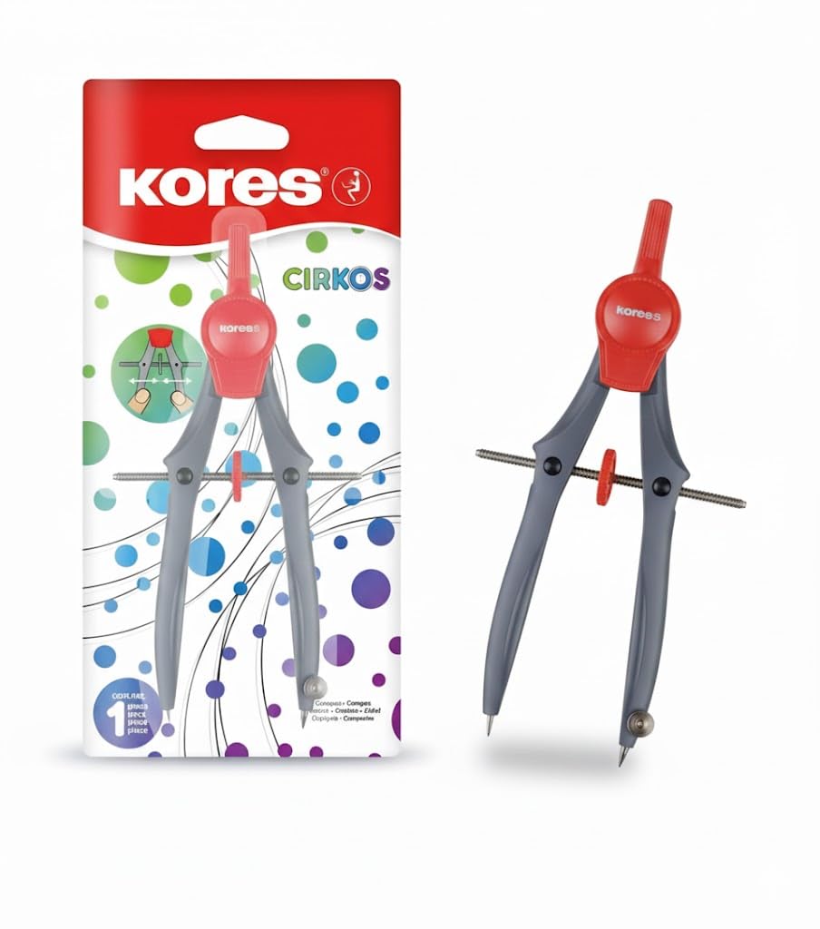 Kores - Compass - Cirkos Plastic Compass in Blister - Compass Maths, School Supplies, Back to School Supplies, School Compass, Compass Drawing - Set of 1
