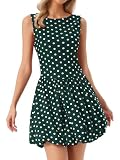 Allegra K Vestido Mujer Lunares Minivestido Verano Sin Mangas Cuello Redondo Moderno Verde Oscuro L
