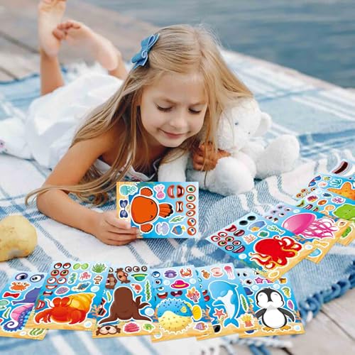 Image of Ocean Animal Stickers, Make Your Own Sea Animal Stickers | 24 Sheets Make a Face Sticker, for Kids Activities Supplies Crafts, Ocean Sea Party Favors
