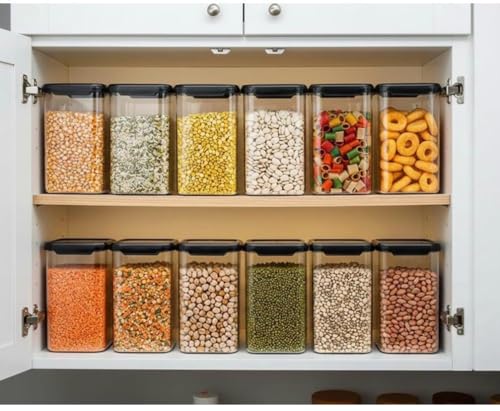 Image of Air Tight Containers for Kitchen Storage (Pack of 12, 1100 ML), Kitchen Storage Box, Airtight Container Set, Fridge Storage Containers for Pulses, Cereals, Grains, Fruits, Vegetables